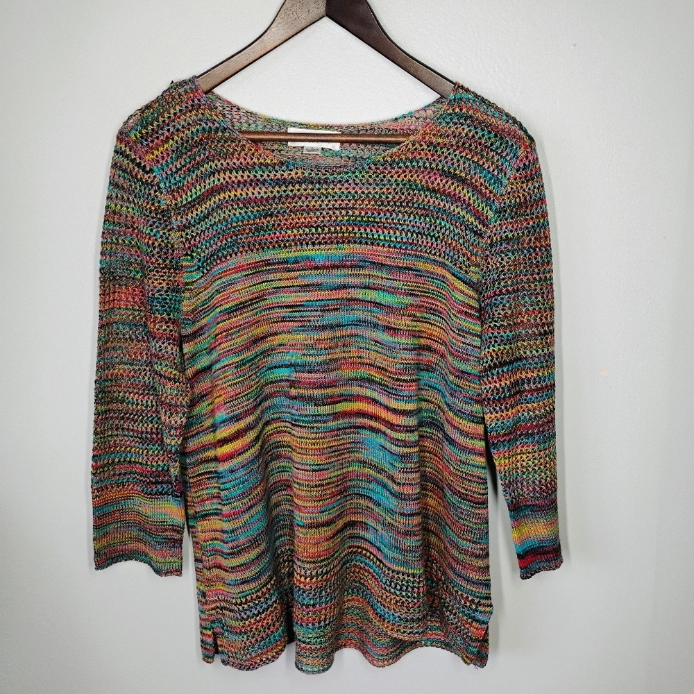 Studio JPR Rainbow Knit‎ Top Womens Large Y2K Colorful Sheer Artsy Casual
